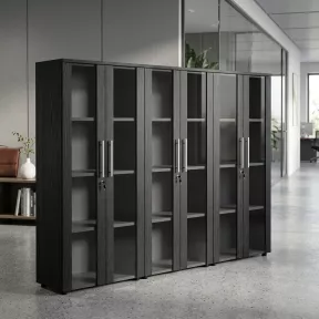 Armoire 6 portes en verre fumé à serrure - 9 étagères - L. 243 x P. 43 x H. 158 cm So Flora