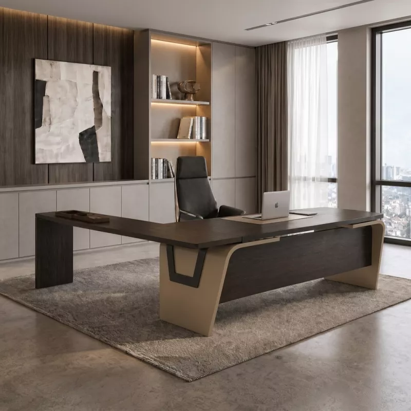 Bureau de direction avec piètement extérieur et grand retour – So Luna