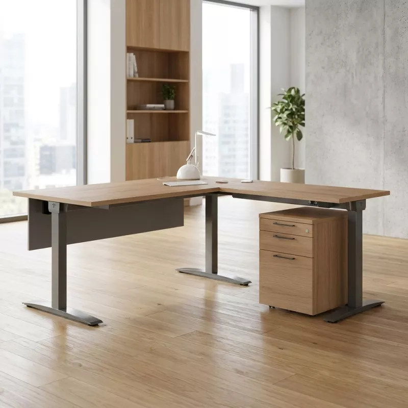 Bureau assis-debout avec retour réglable en hauteur 65 à 130 cm – So Baza+