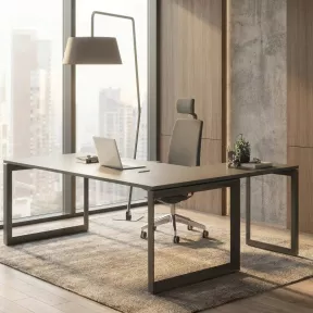 Bureau d’angle avec goulotte et piètement fermé | So Sierro