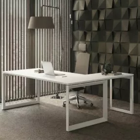 Bureau d’angle avec goulotte et piètement fermé – So Sierro