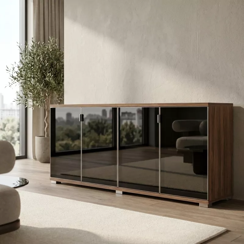Armoire portes en verre, 2 étagères, L 200 x H 76 cm - So Dinastia