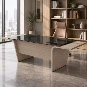 Bureau de direction plateau en verre avec piètement extérieur - So Luna