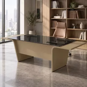 Bureau de direction plateau en verre avec piètement extérieur - So Luna