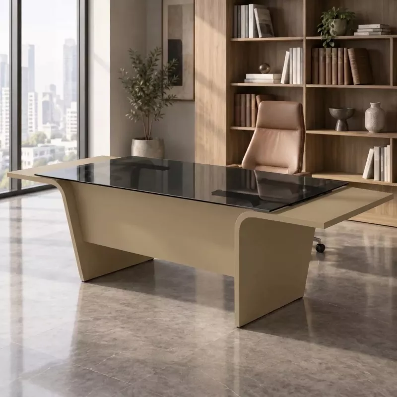 Bureau de direction plateau en verre avec piètement extérieur - So Luna