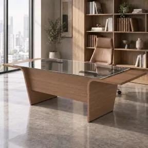 Bureau de direction plateau en verre avec piètement extérieur - So Luna