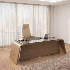 Bureau de direction plateau en verre avec piètement extérieur - So Luna
