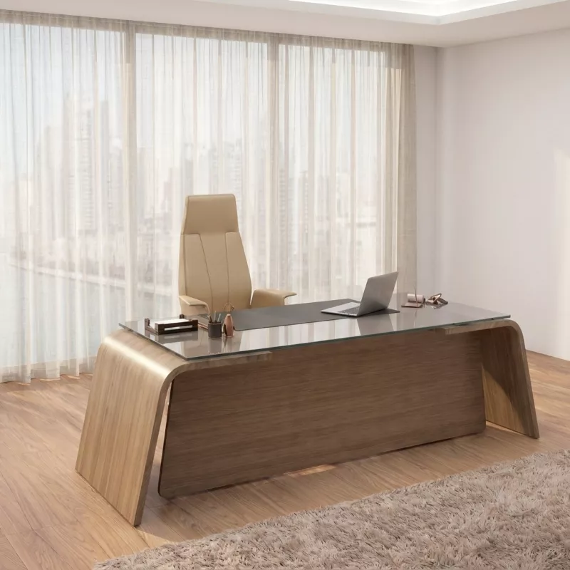 Bureau de direction plateau en verre avec piètement extérieur - So Luna