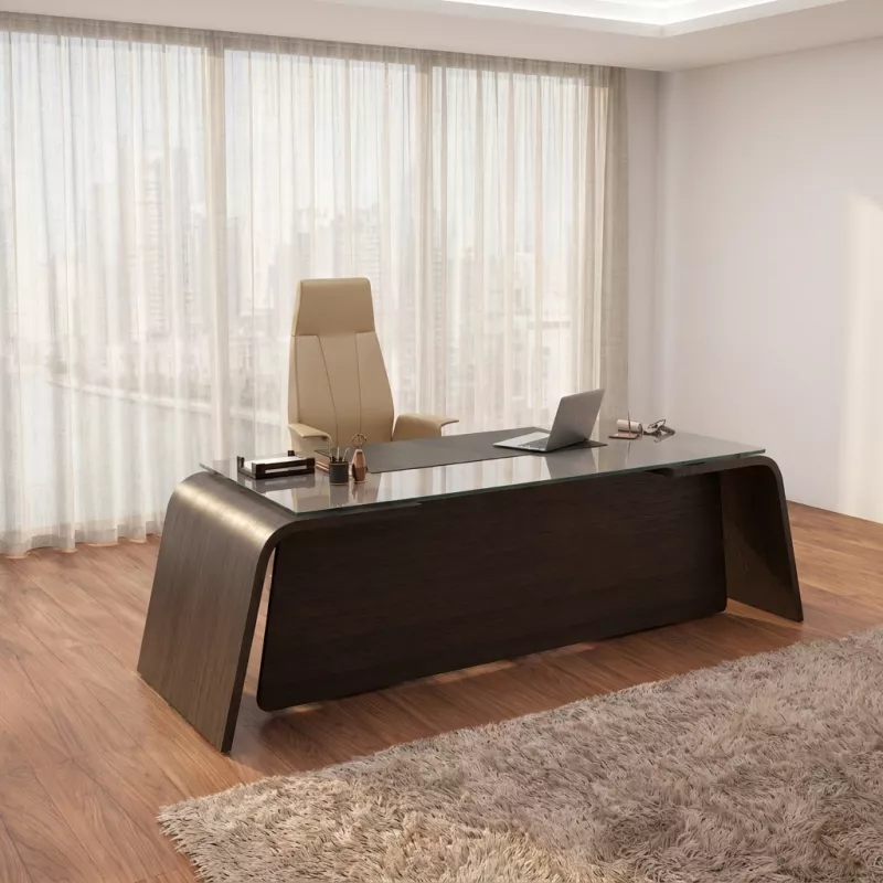 Bureau de direction plateau en verre avec piètement extérieur - So Luna