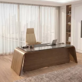 Bureau de direction plateau en verre avec piètement extérieur - So Luna