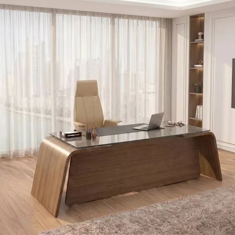Bureau de direction plateau en verre avec piètement extérieur - So Luna