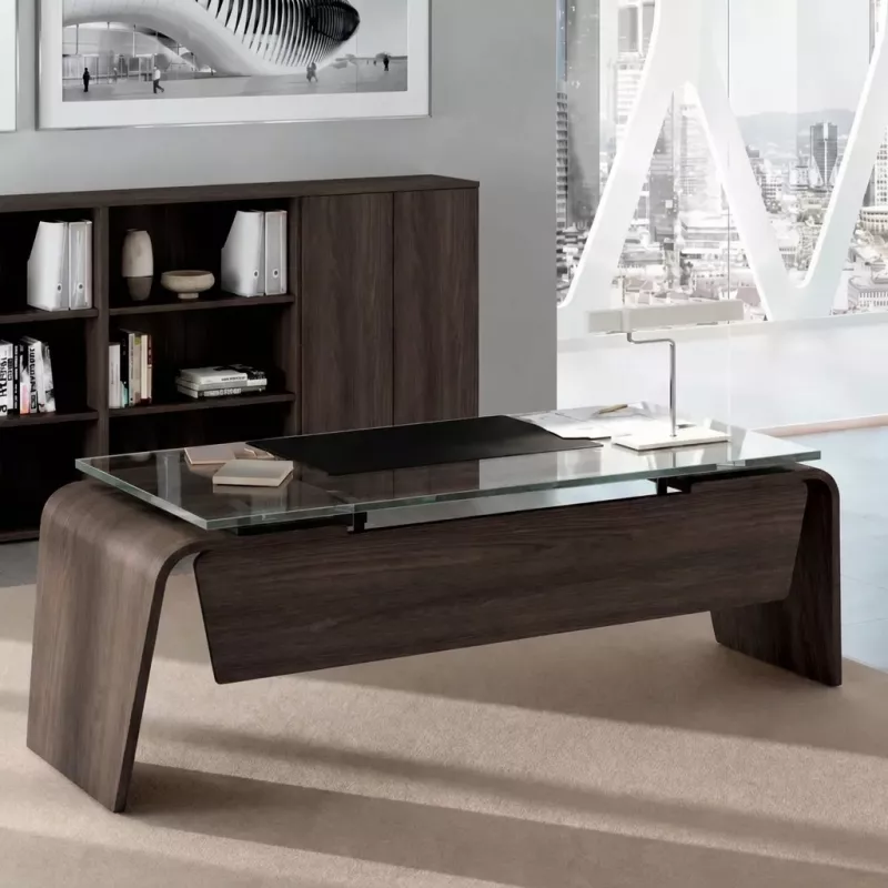 Bureau de direction plateau en verre avec piètement extérieur - So Luna