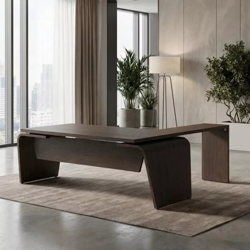 Bureau de direction design italien avec retour et piètement extérieur – So Luna