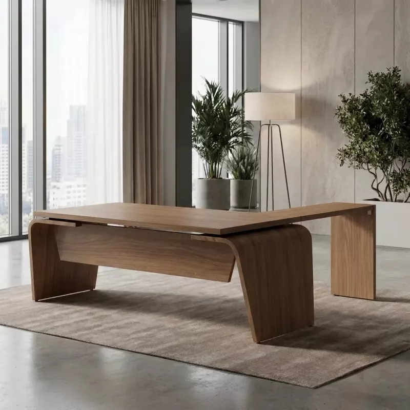 Bureau de direction design italien avec retour et piètement extérieur – So Luna