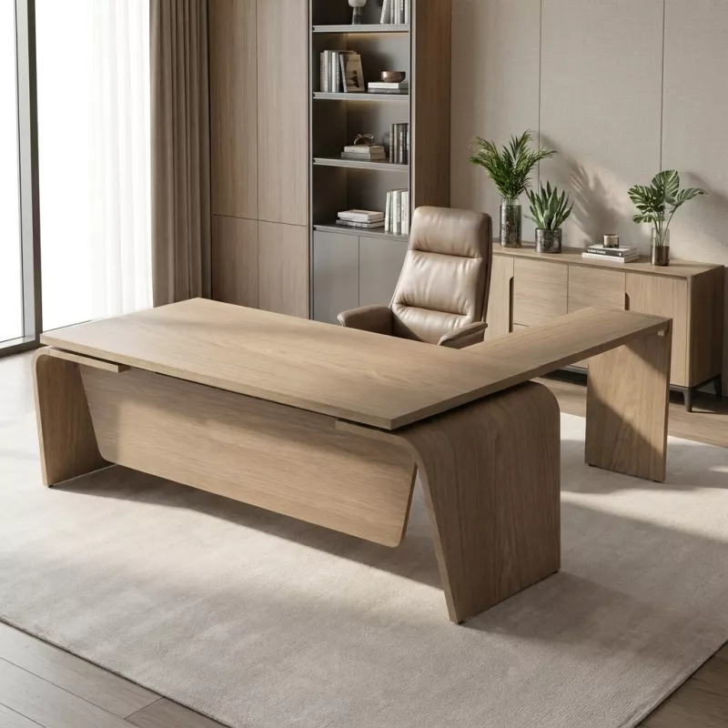 Bureau de direction design italien avec retour et piètement extérieur – So Luna