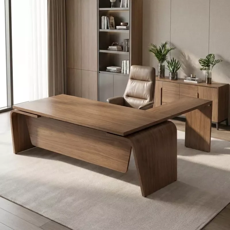 Bureau de direction design italien avec retour et piètement extérieur – So Luna