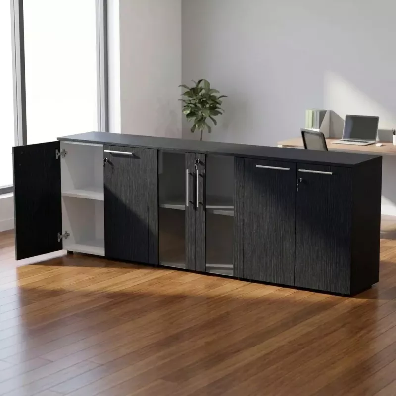 Armoire basse H 81 cm, 3 éléments, 1 paire de portes vitrées – So Flora