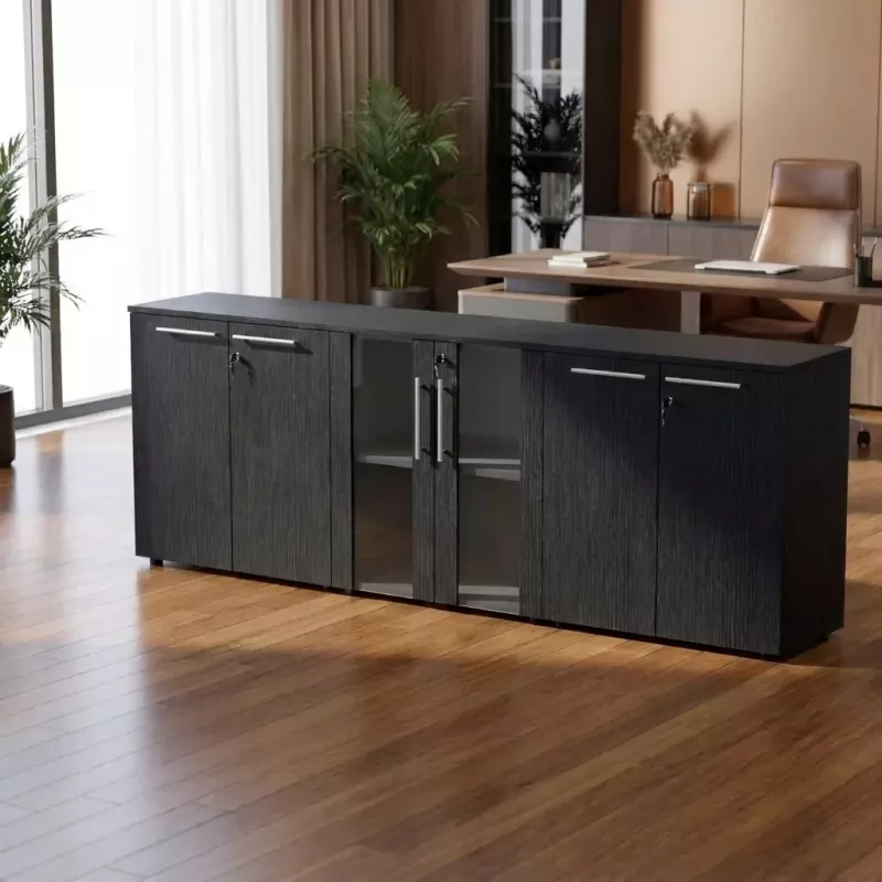 Armoire basse H 81 cm, 3 éléments, 1 paire de portes vitrées – So Flora