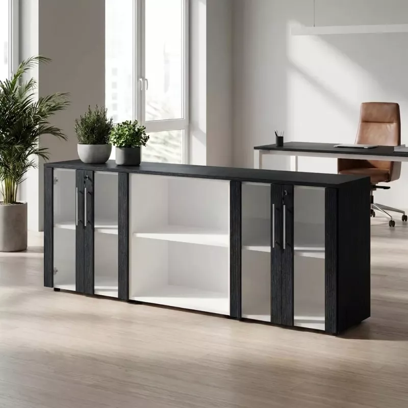 Armoire basse H 81 cm, 3 éléments – 2 paires de portes vitrées – So Flora