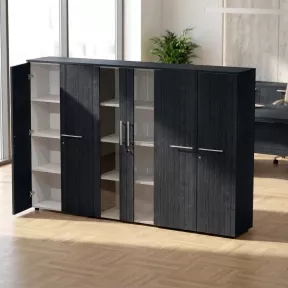 Armoire basse H 160 cm, 3 éléments, 1 paire de portes vitrées – So Flora
