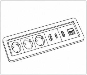 3 prises + 1 USB A + 1 USB C + 1 HDMI + 1 RJ45