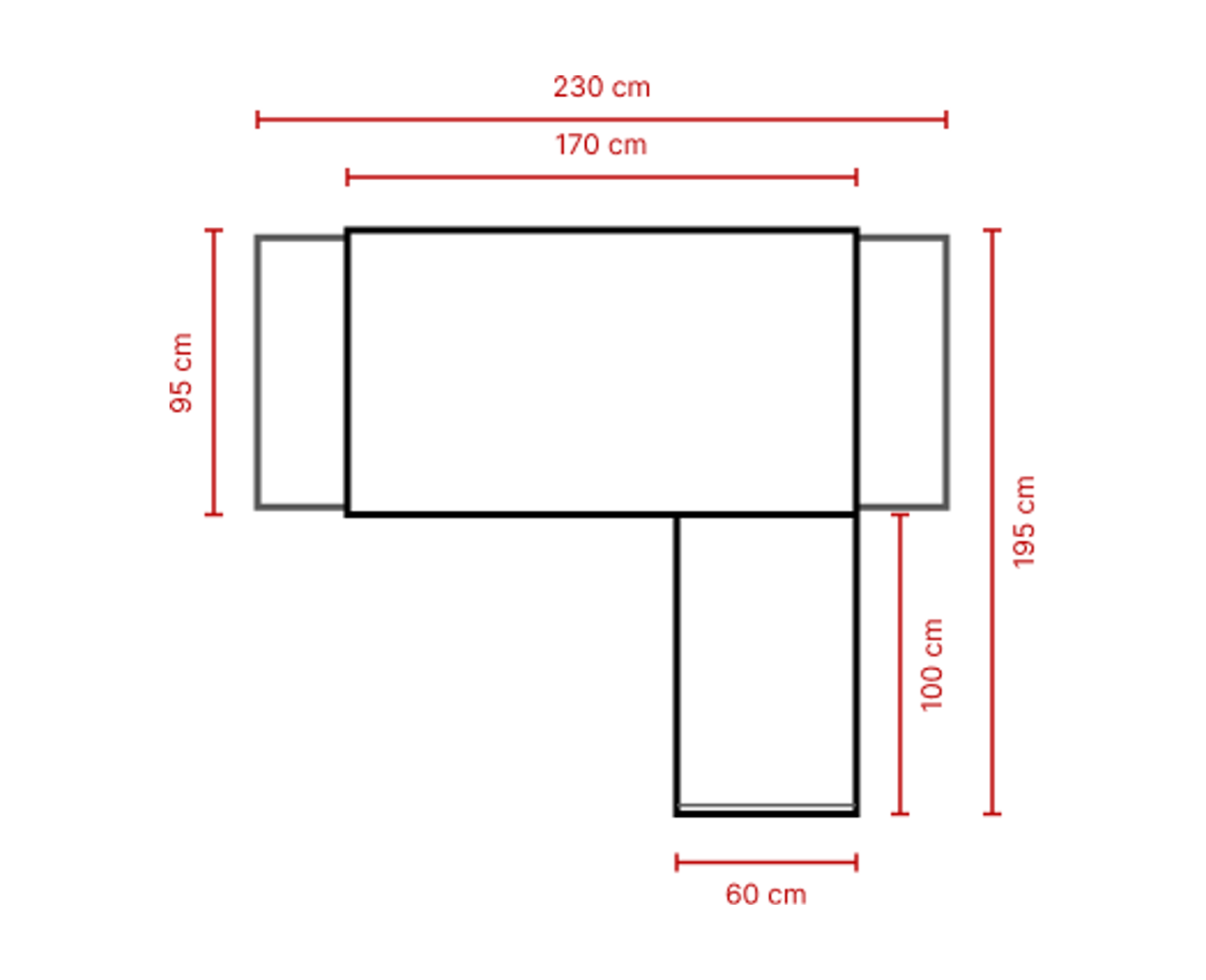 L 230 x P 199,8 x H 75 cm