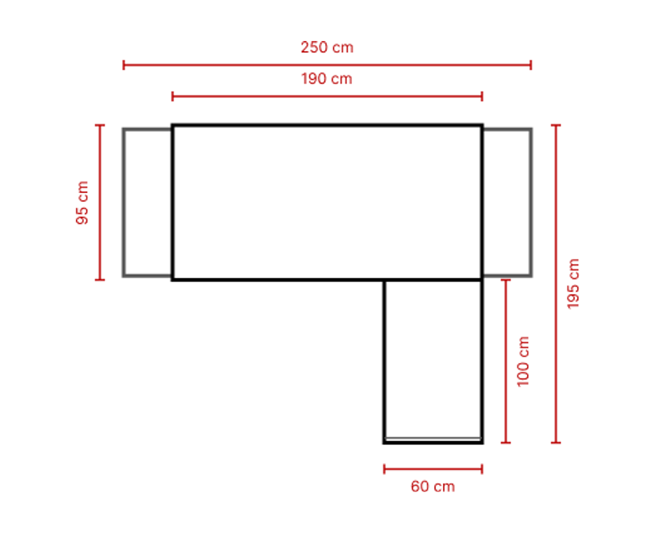 L 250 x P 199,8 x H 75 cm